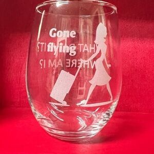 Etched Stemless Wine Glass. Gone Flying.